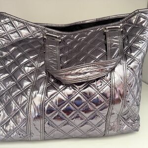 Marc Jacobs Metallic Silver Quilted Tote Silver Hardware Zip Double Handles